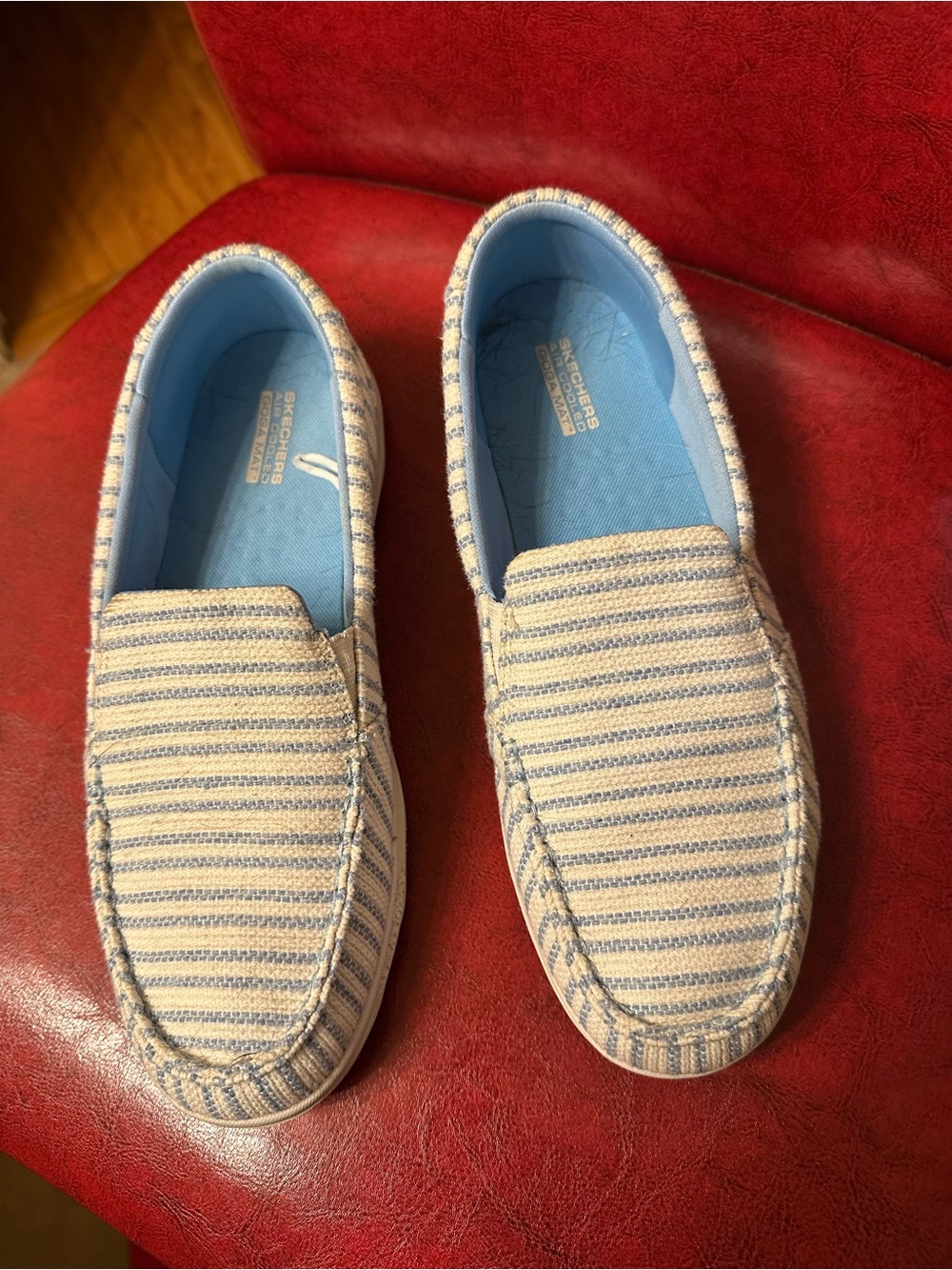 Skechers Women’s Blue and Cream Striped Slip-On Moccasins